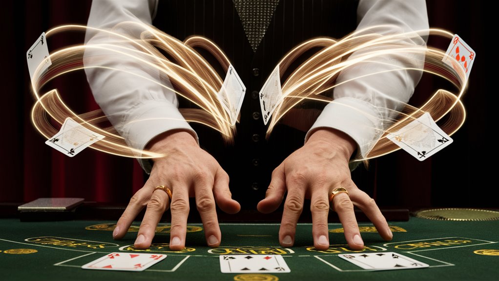 blurred dealer splitting cards
